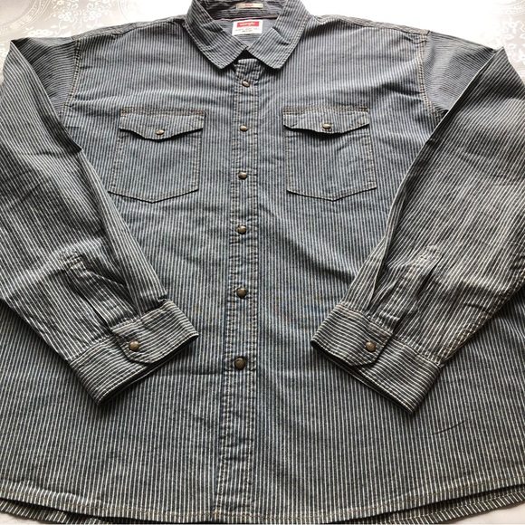 Wrangler Indigo Button-Up Shirt Men’s Size 3XL Blue/White Stripes Long Sleeves - Picture 16 of 16